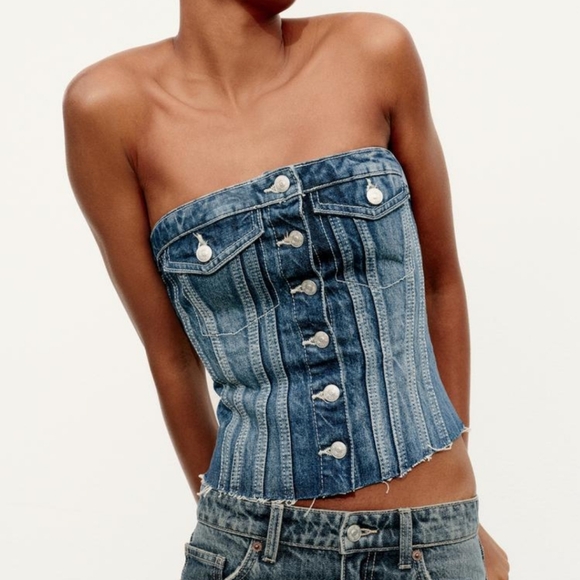 ❌️SOLD❌️CORSET STYLE DENIM TOP TRF SIZE XL - Picture 4 of 12